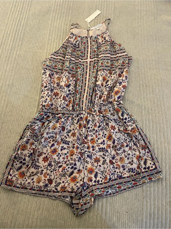 Lavender Brown Pants - Lavender Brown Floral Halter Romper NWT Medium Ivory Purple Boho Festival USA